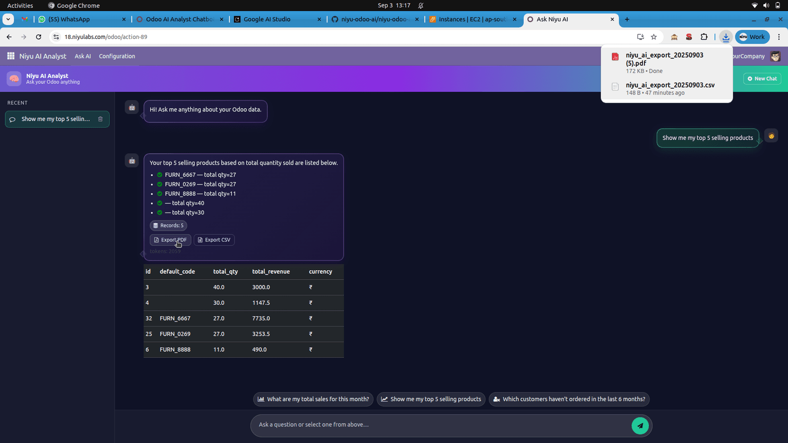 PDF and CSV Export Buttons Mockup