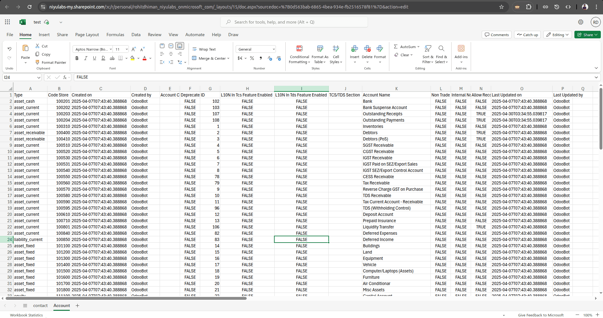 Odoo to Excel Online connector interface